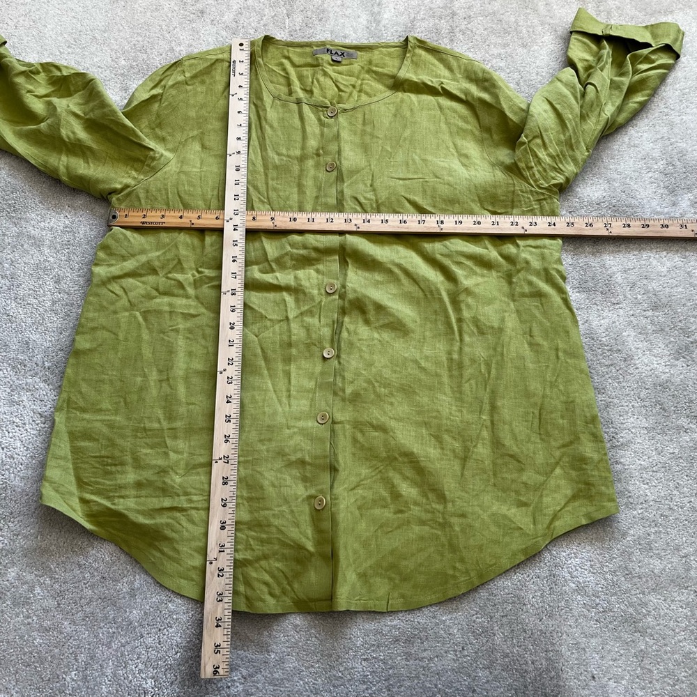 FLAX 100% LINEN BUTTON DOWN TOP SIZE LARGE LAGENLOOK MINIMALIST SOPHISTICATED - Picture 6 of 7
